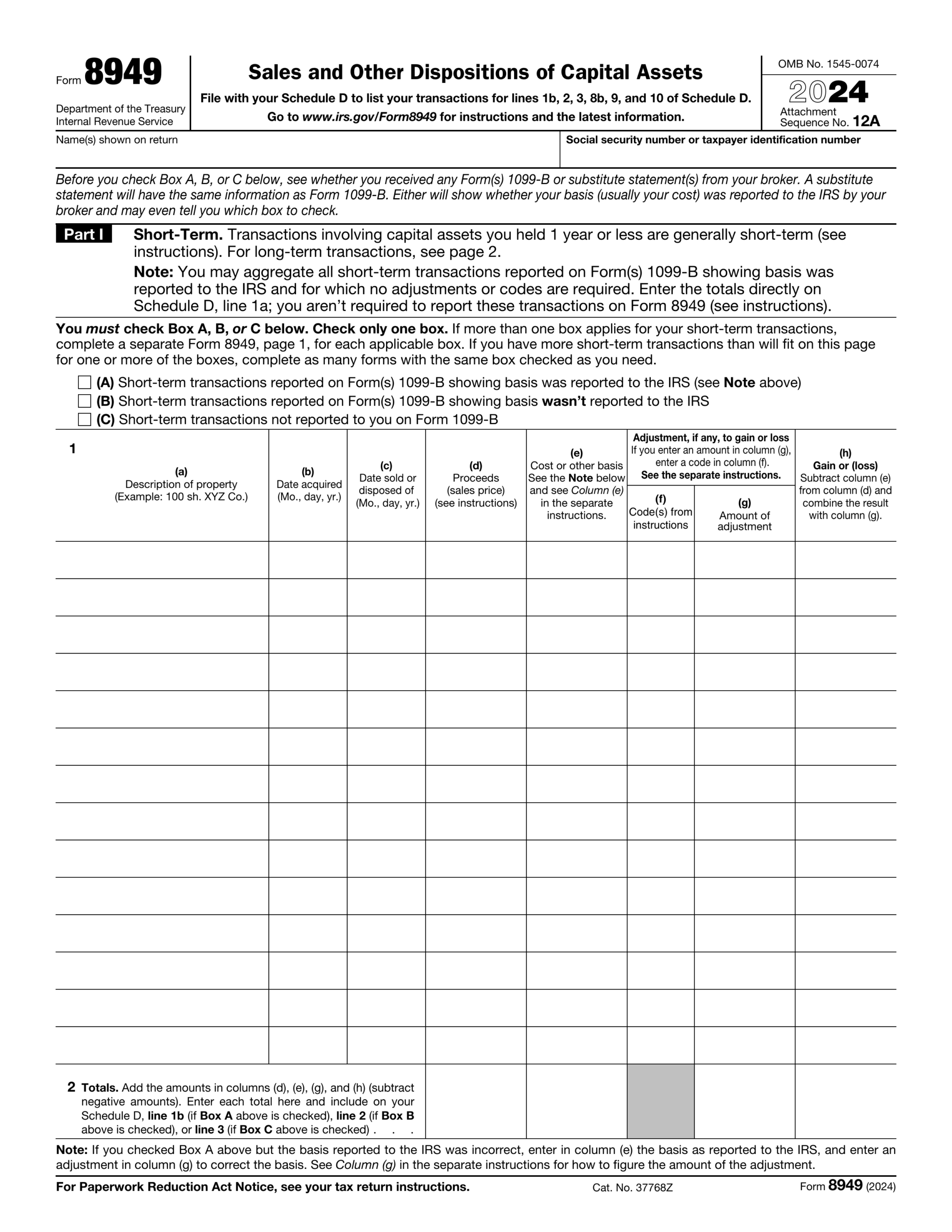 Form 8949 2024 2025 Fill Edit And Download PDF Guru