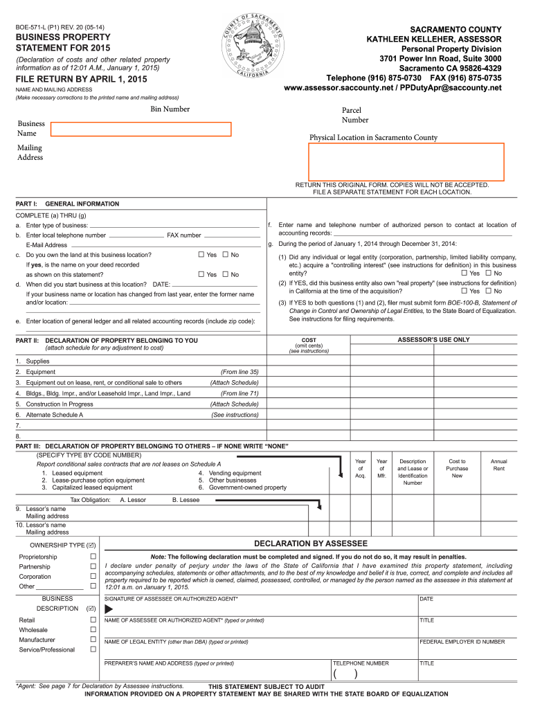 Business Property Statement Form 571-L
