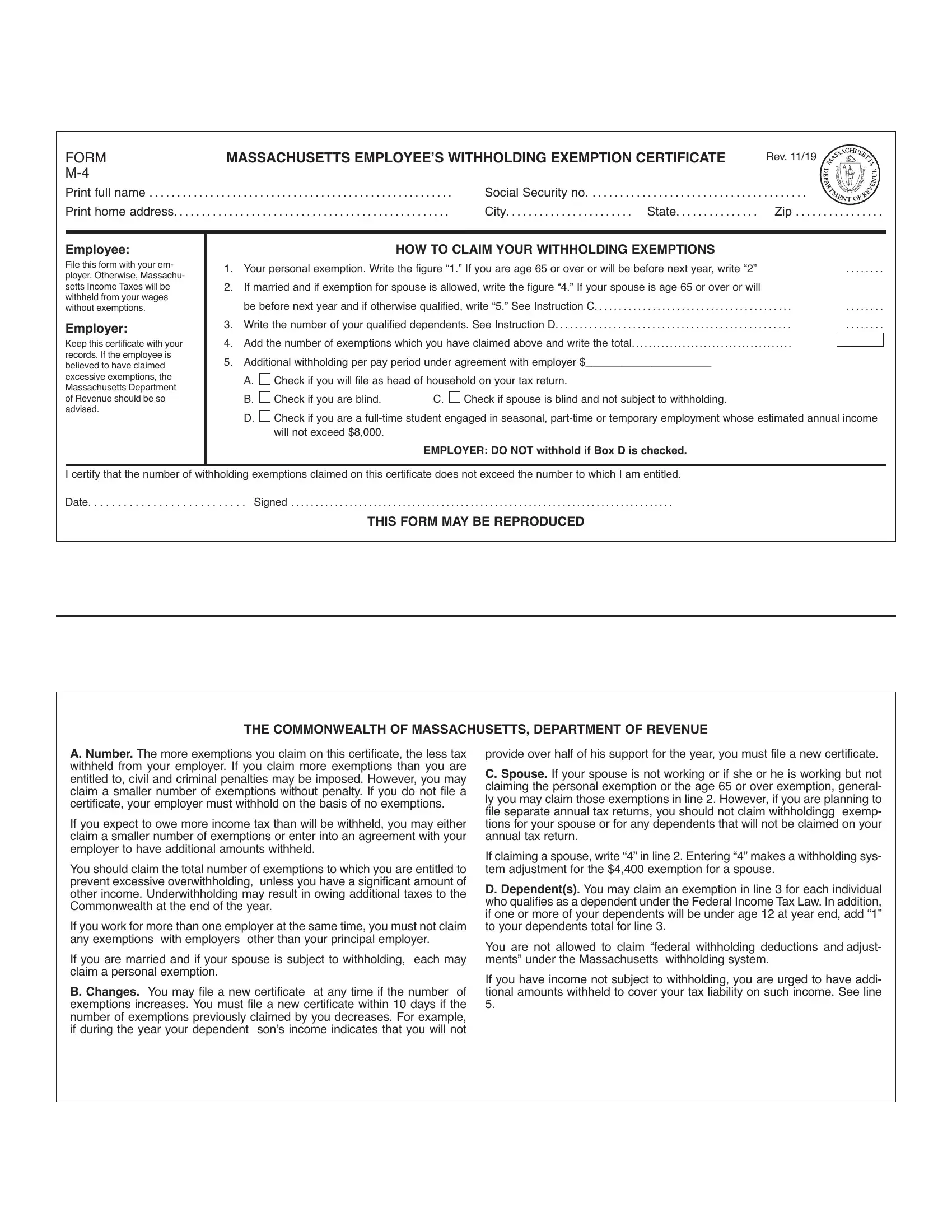 Form M4 Fill Out Printable PDF Forms Online