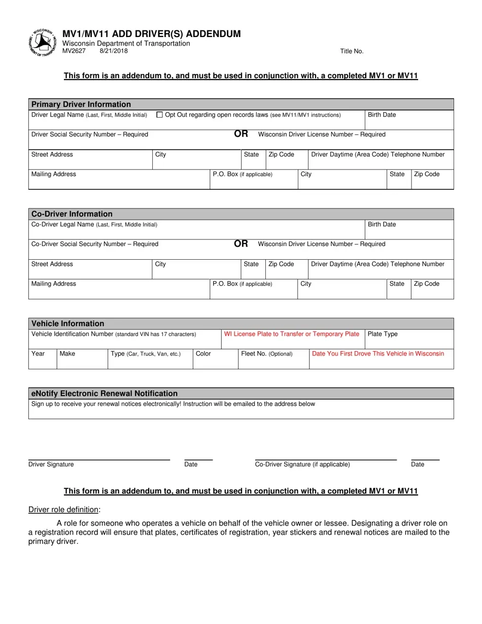 Mv 1 Form Printable Wisconsin
