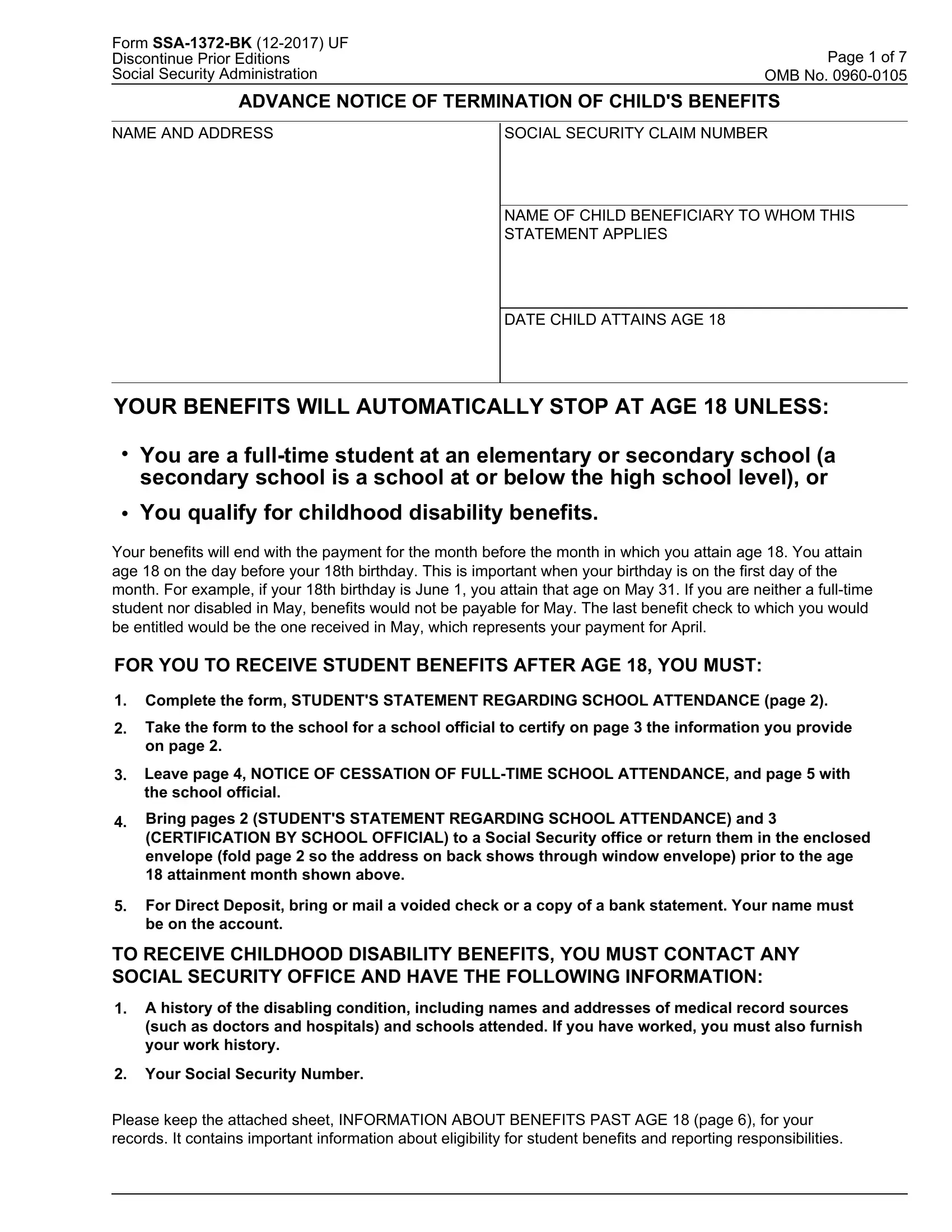 Form Ssa 1372 Bk Fill Out Printable PDF Forms Online