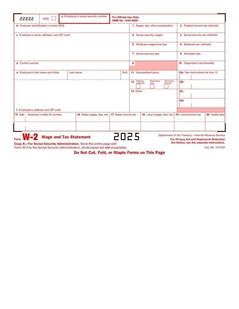 Fillable W2 Form 2025