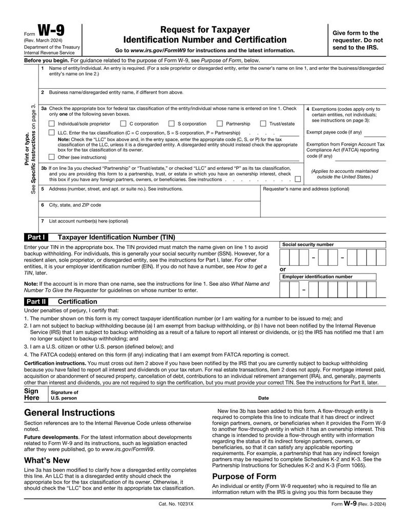 Form W 9 2024 Fill And Sign With Lumin
