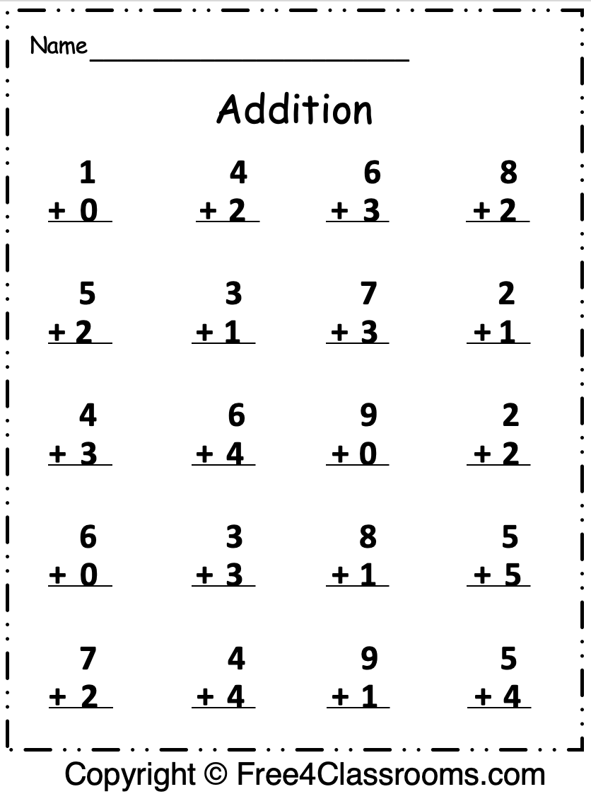Printable Math Addition Worksheets Free