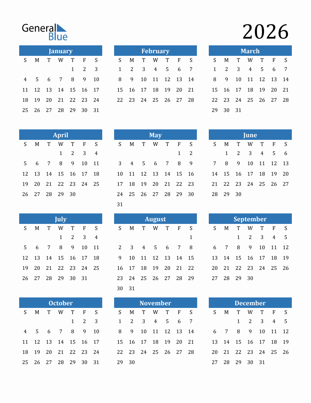 2026 Calendar Printable Free Pdf