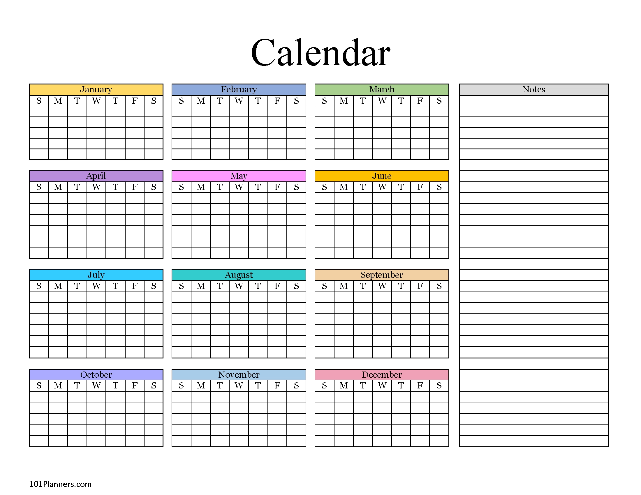 Printable Yearly Blank Calendar