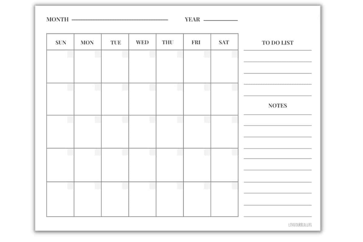 Blank Monthly Calendar Printable Free