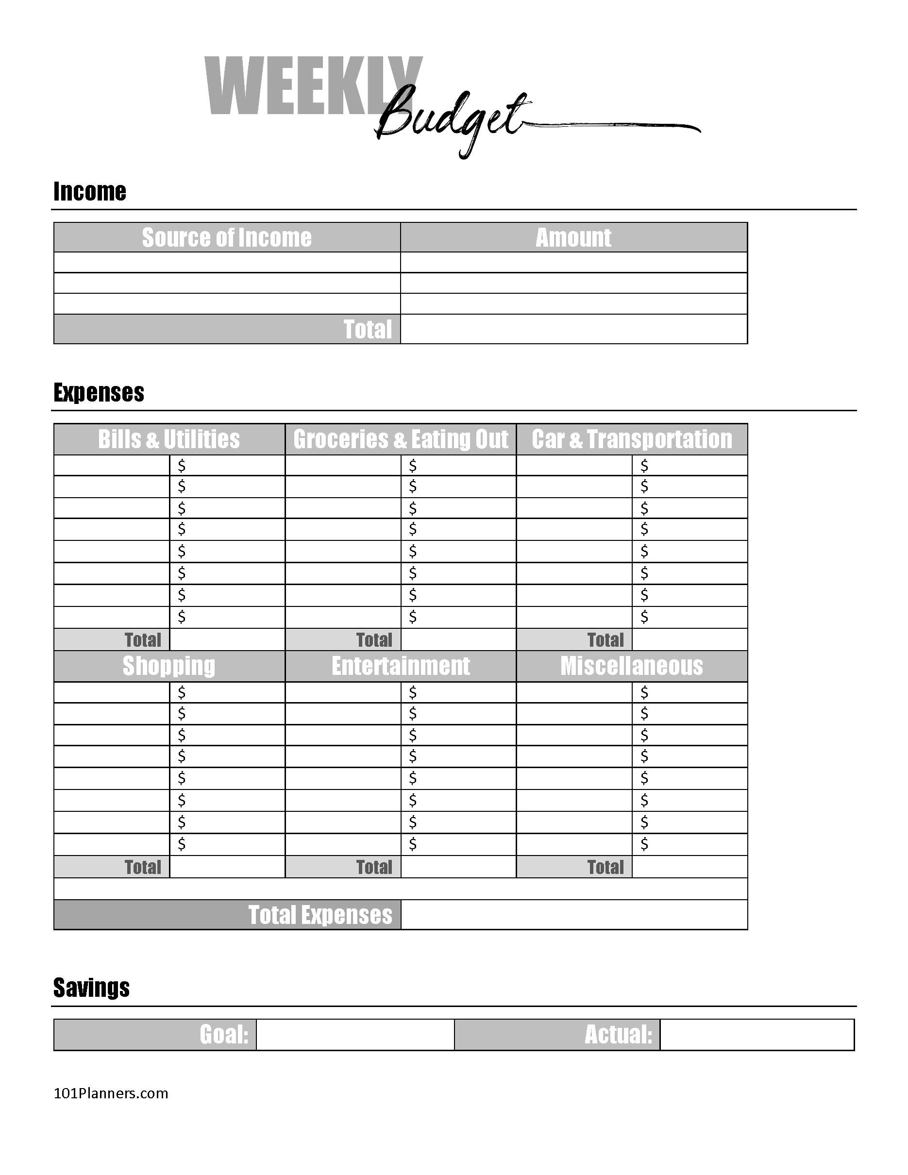 Best Free Printable Budget Worksheet Pdf