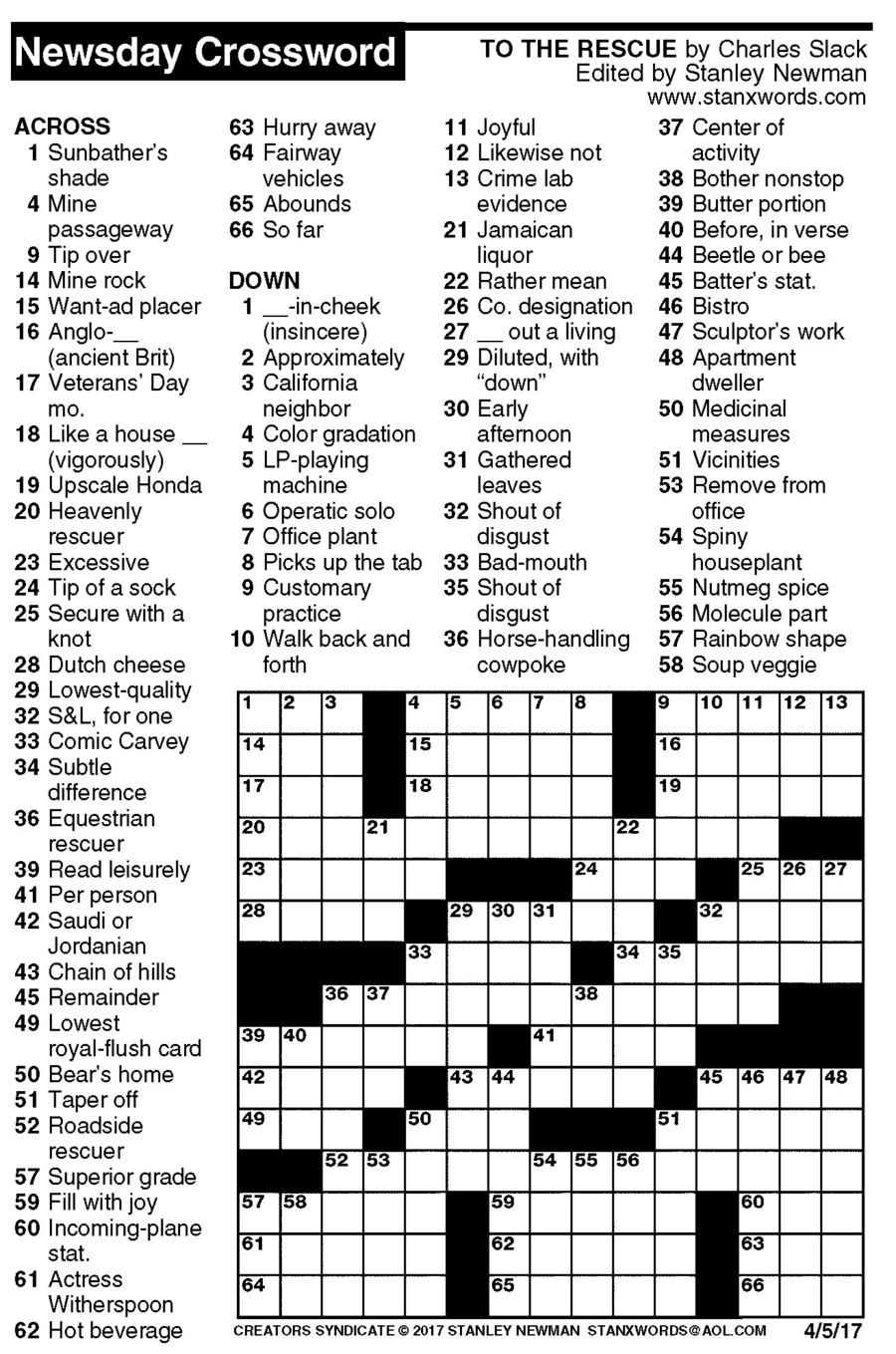 Online Free Daily Printable Crossword Puzzles