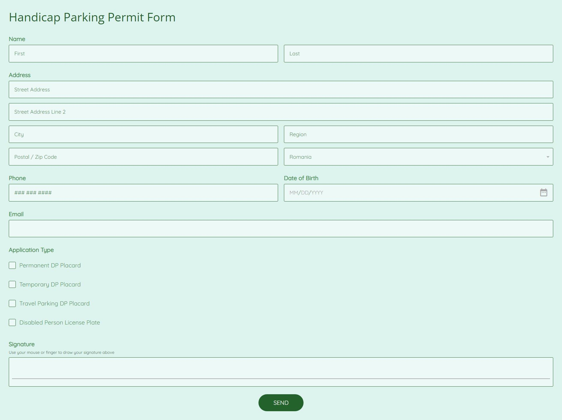 Application Form For Handicap Parking Permit