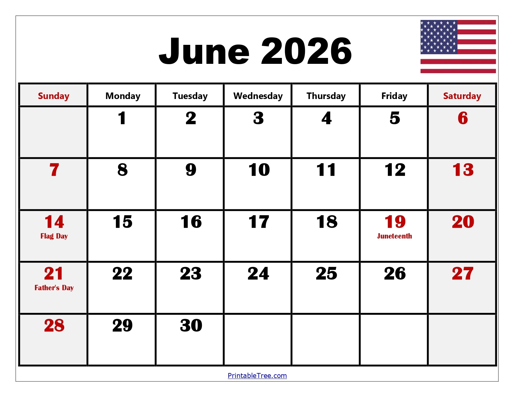 June Blank Calendar 2026 Free