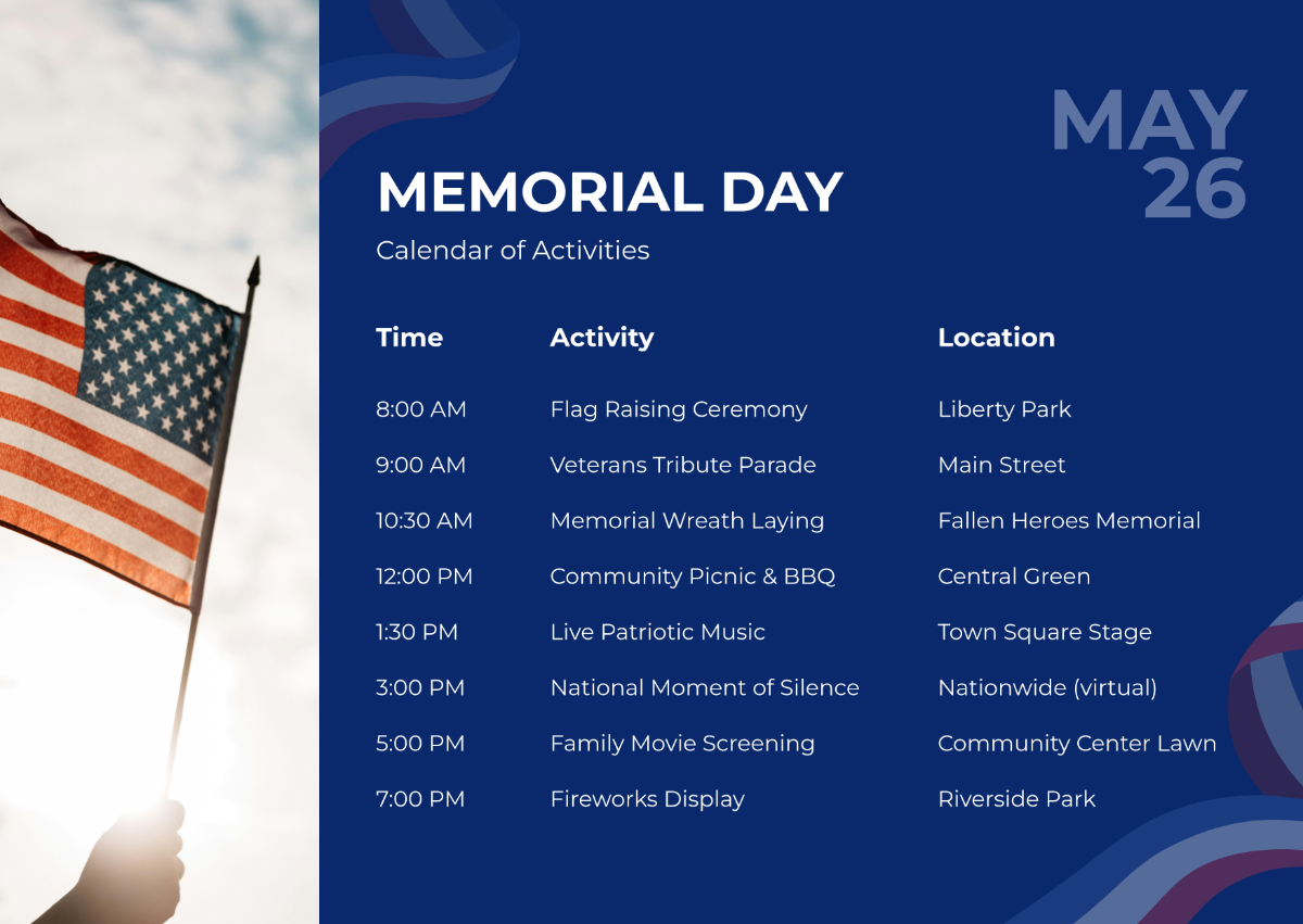 Free Memorial Day Calendar Template To Edit Online