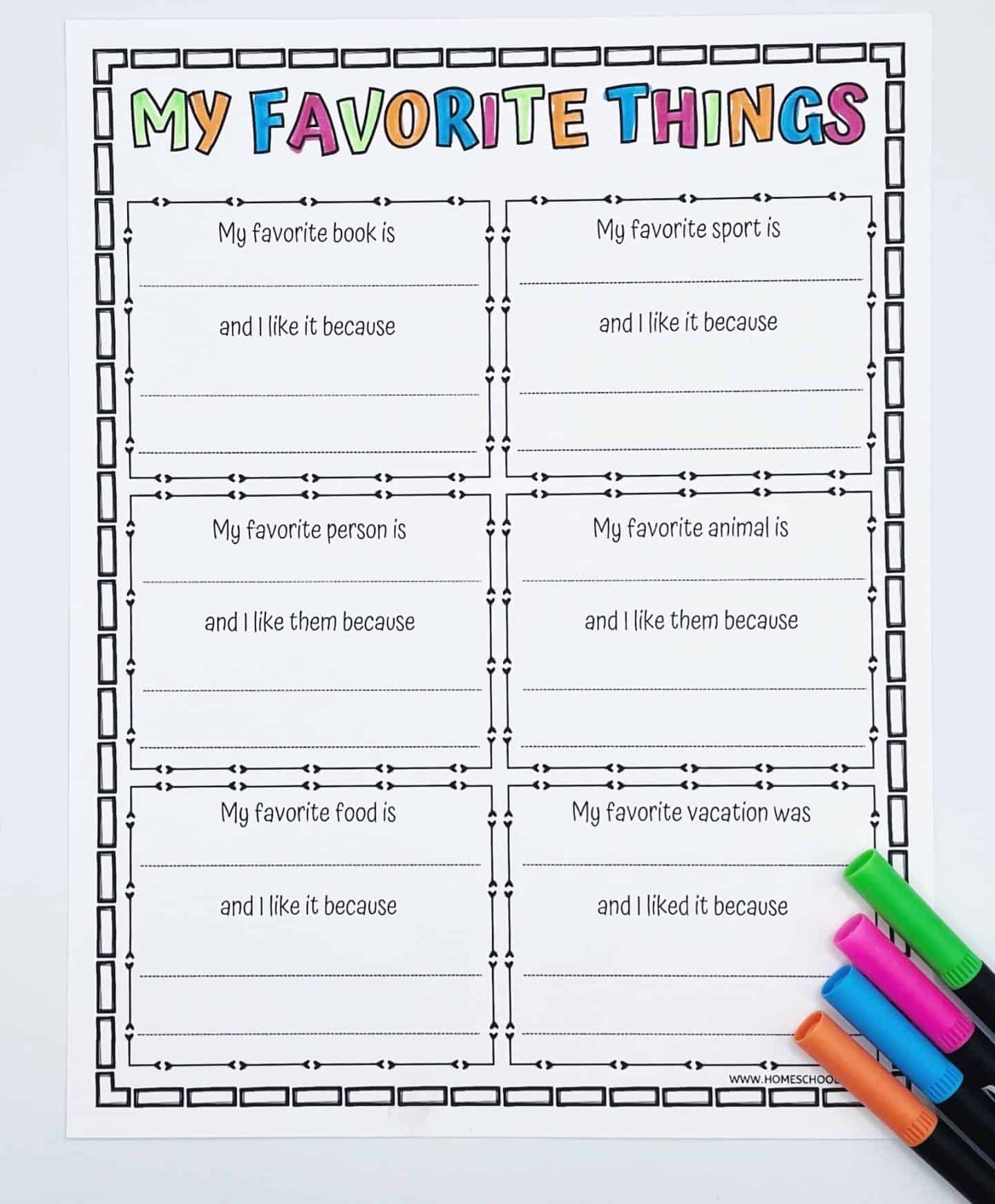 Free Printable Favorite Things Worksheet