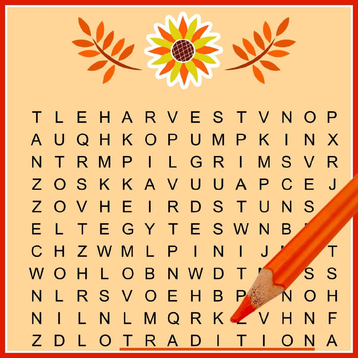 November Word Find Printable
