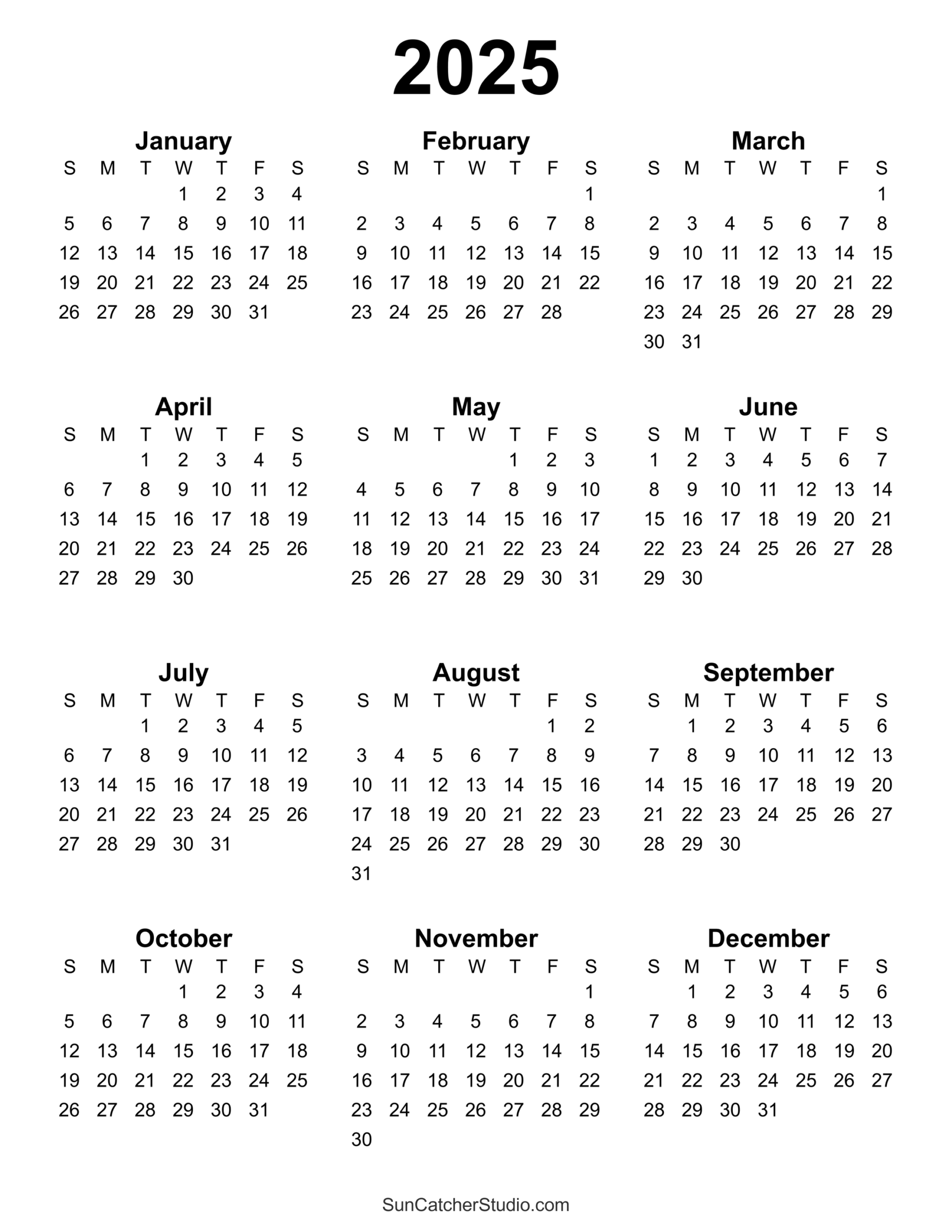 Year 2025 Calendar Printable Free