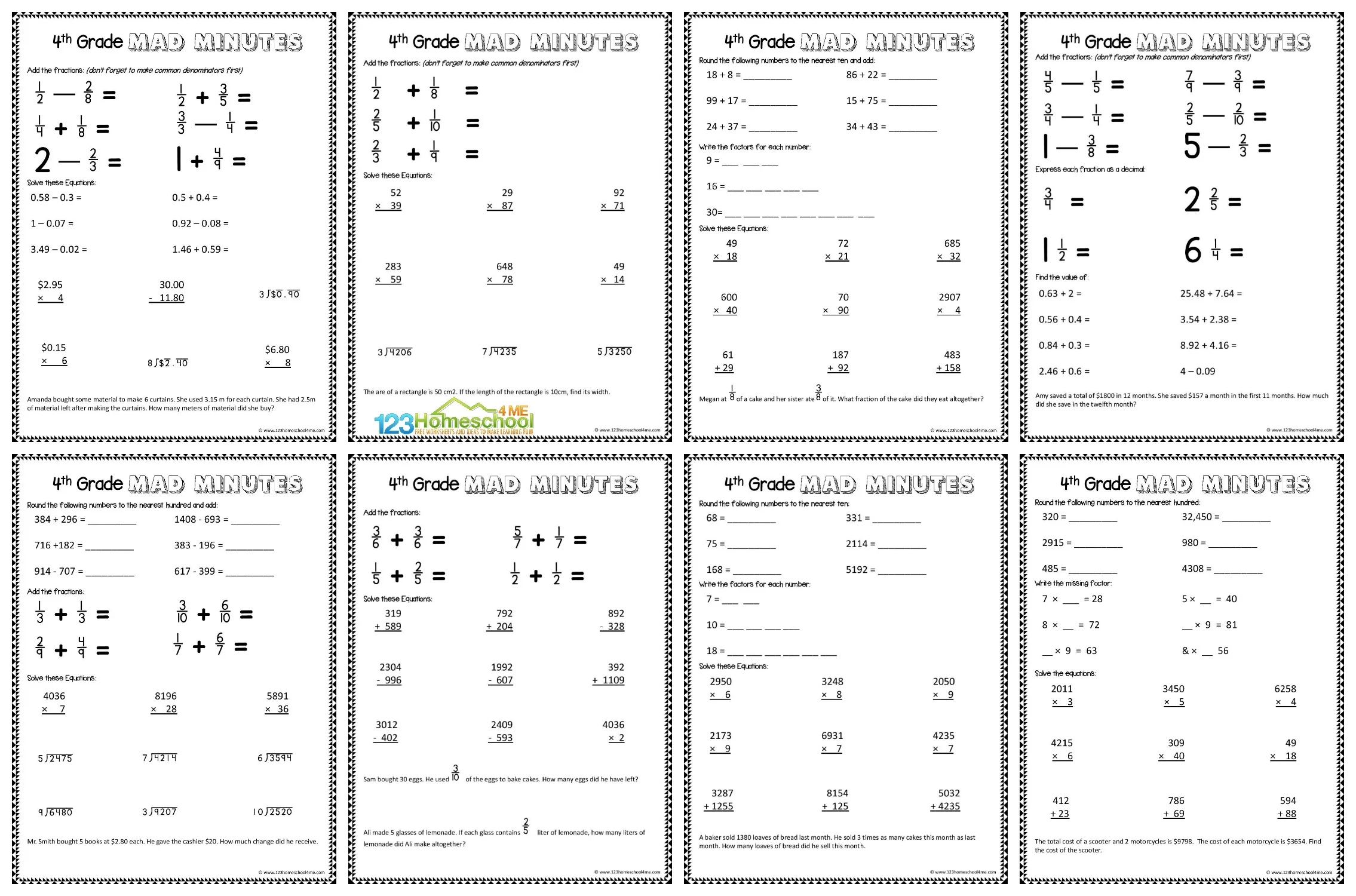 Math Worksheets Printable Free 4 Grade