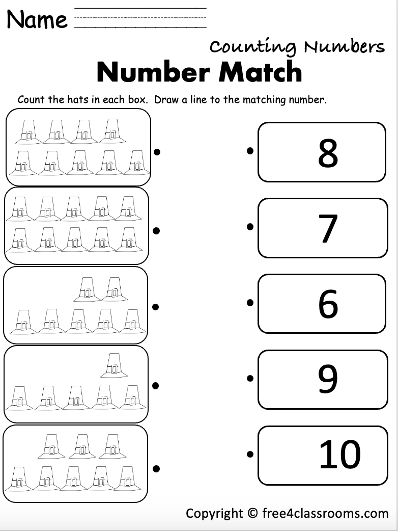 Free Printable Counting Numbers Worksheet Thanksgiving Math 