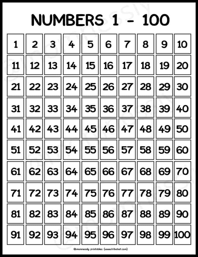 Printable Numbers 1-100 Worksheets