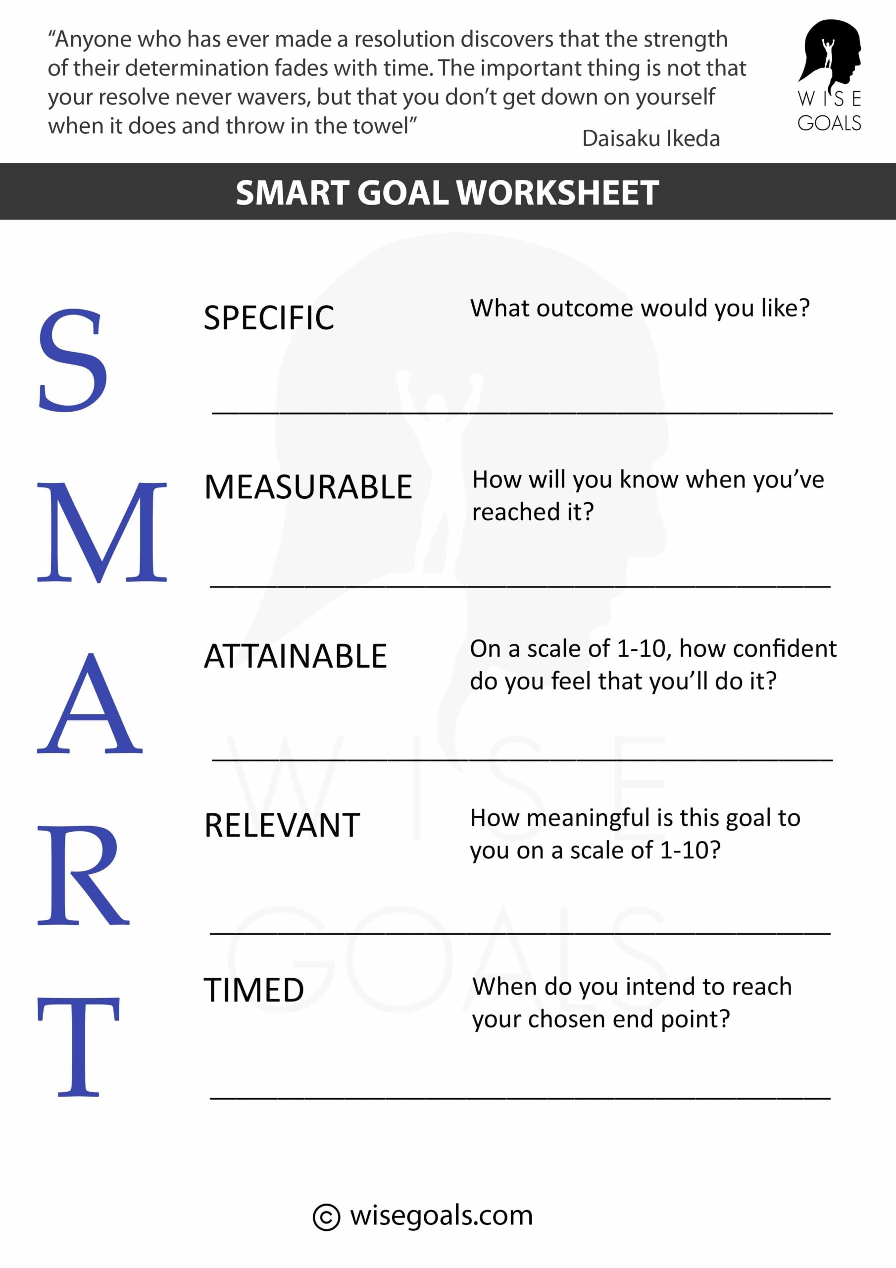 Free Smart Goals Printable Worksheet Pdf