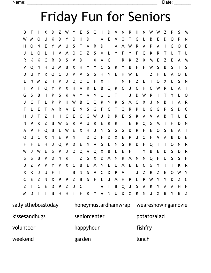 Friday Fun For Seniors Word Search WordMint
