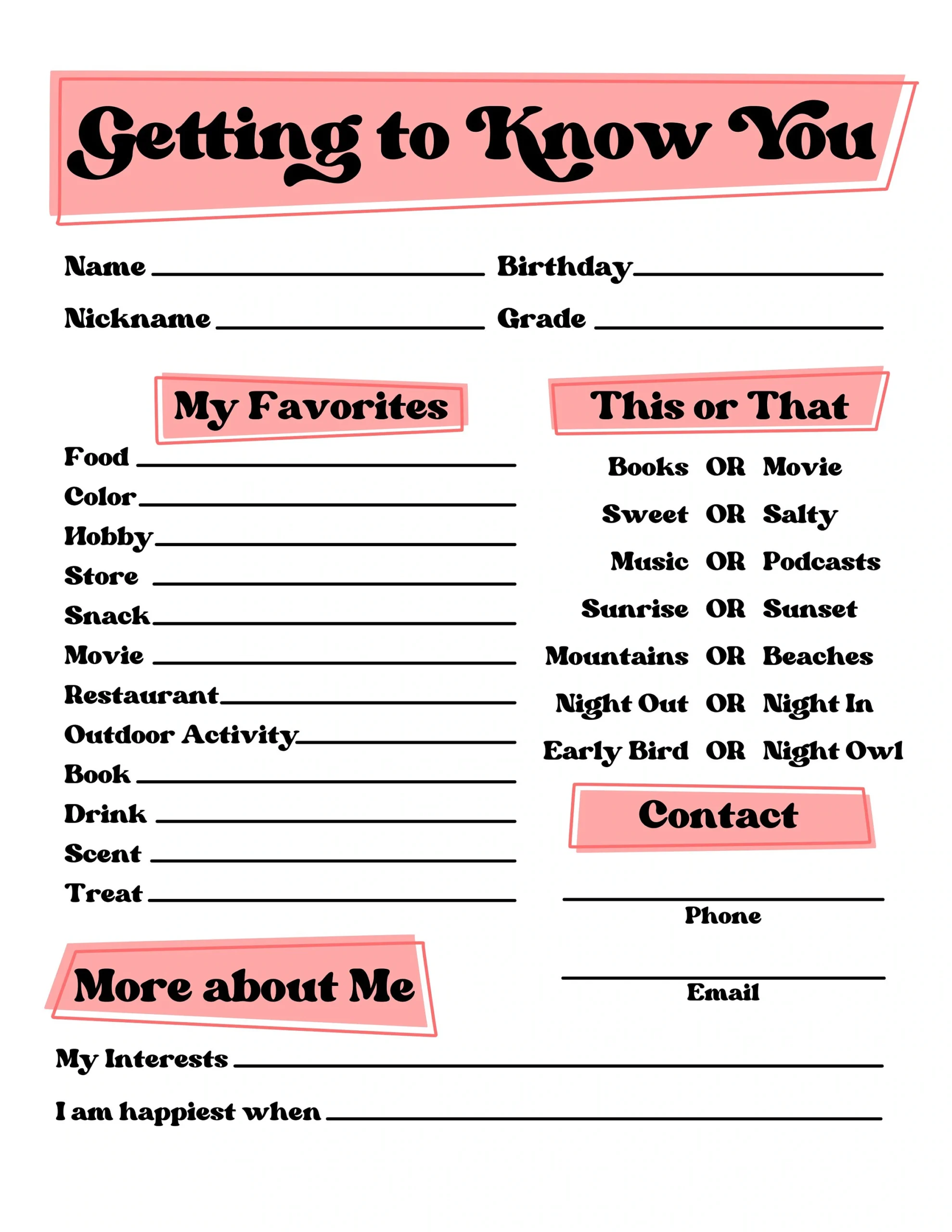 Getting To Know You Printable