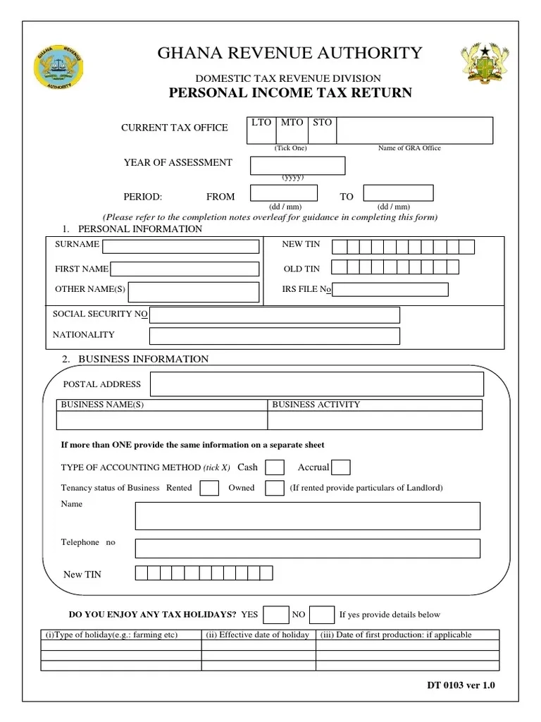Ghana Revenue Authority Personal Income Tax Return PDF 