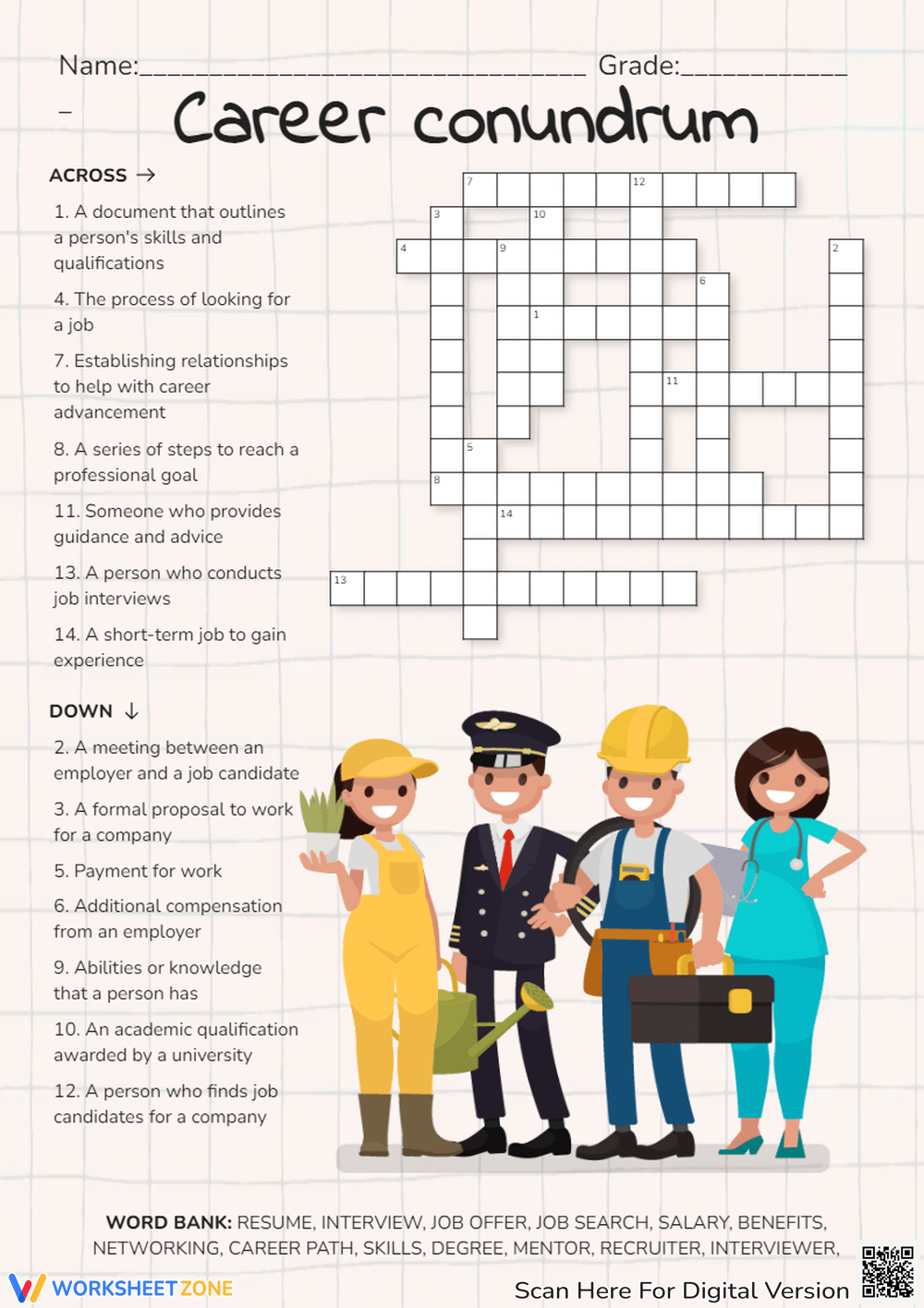 Grade 3 Career Crossword Puzzle Worksheets amp Printable