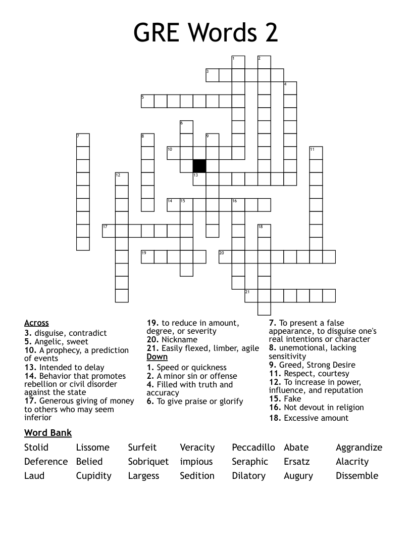 GRE Words 2 Crossword WordMint