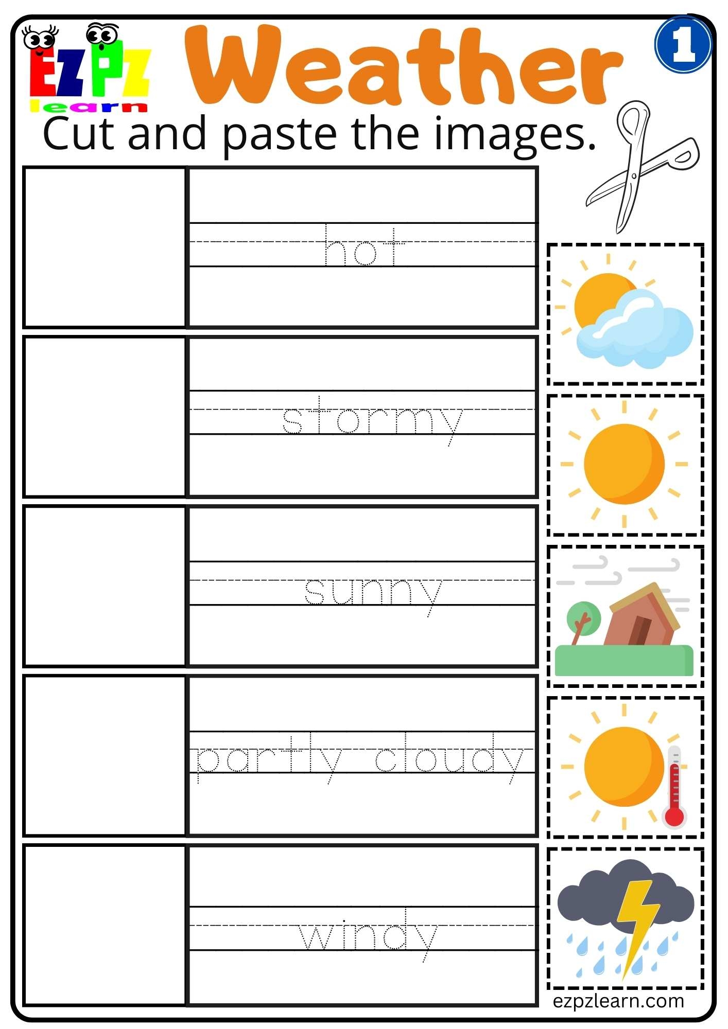 Group 1 Weather Vocabulary Cut And Paste Easy Worksheet For Kids 