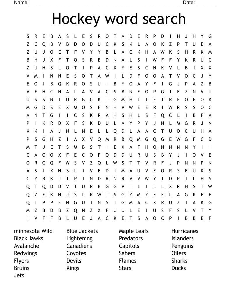 Hockey Word Search Puzzles Printable