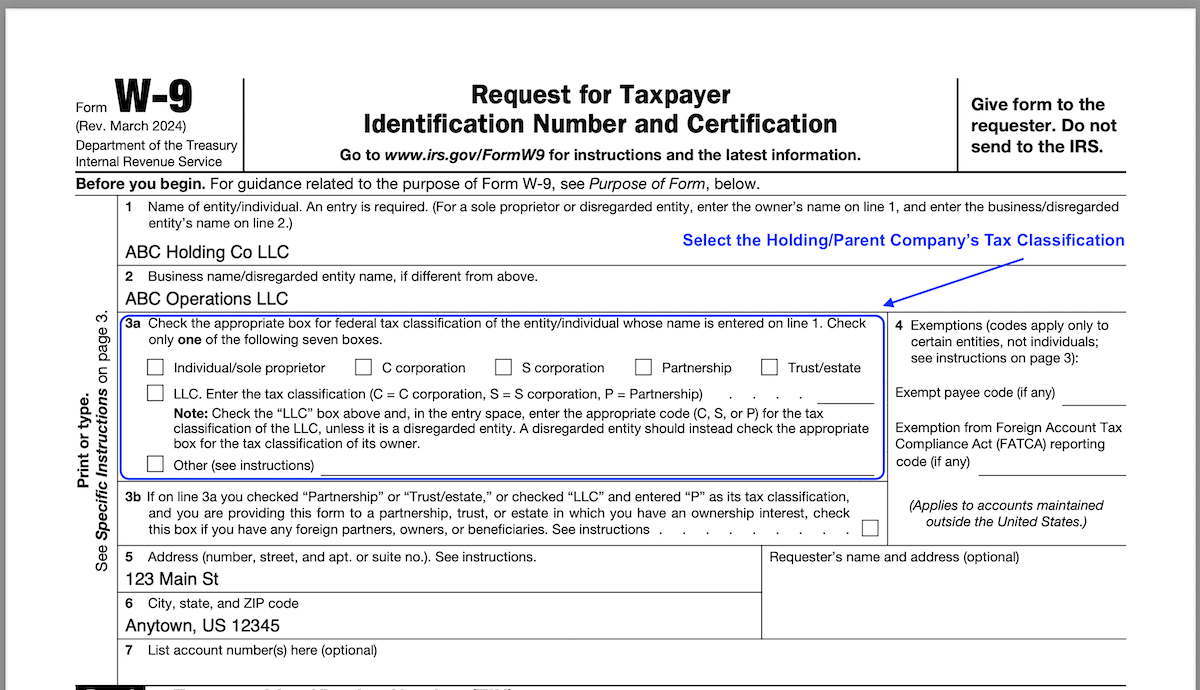 W9 Form Example For Business