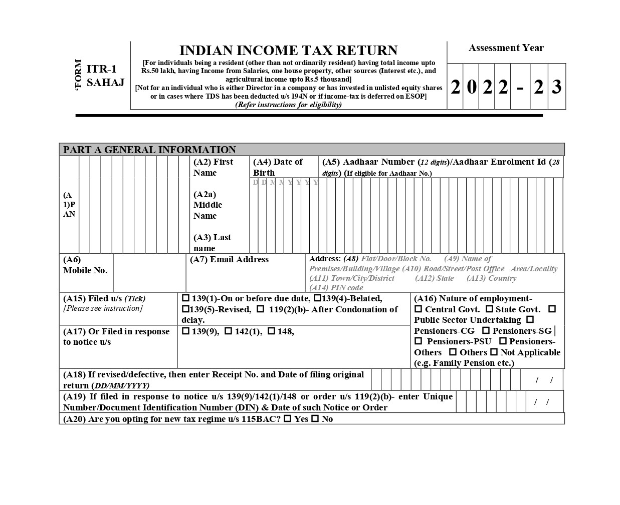 How To File ITR 1 Sahaj Form Online For AY 2022 23 Taxwink