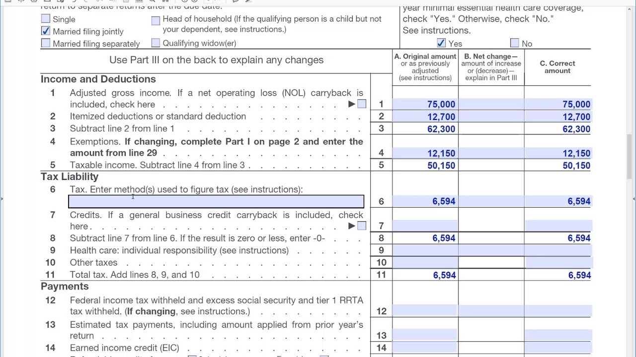How To Fill Out Form 1040X Amended Tax Return