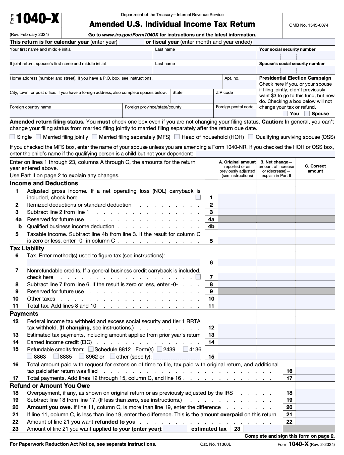 Instructions For Filling Out Form 1040 X Step by Step Guide 