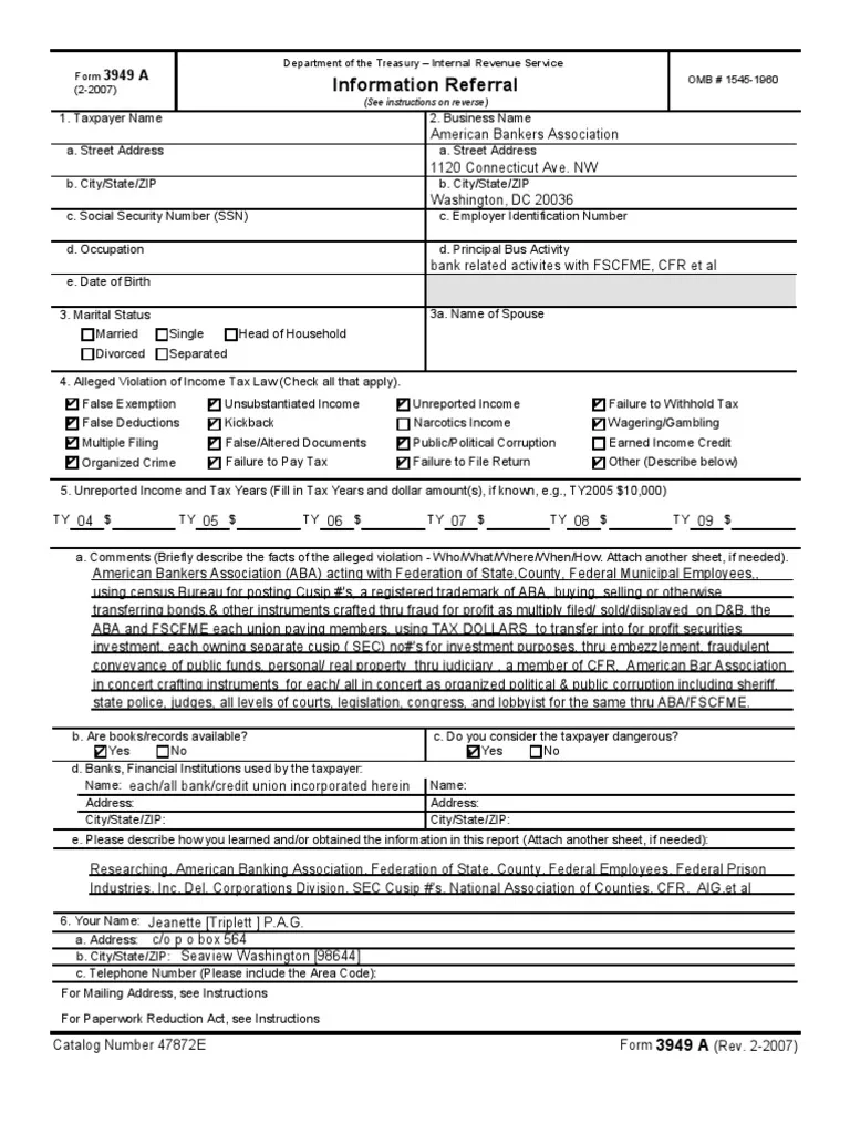 Irs Form 3949-A Online Instructions