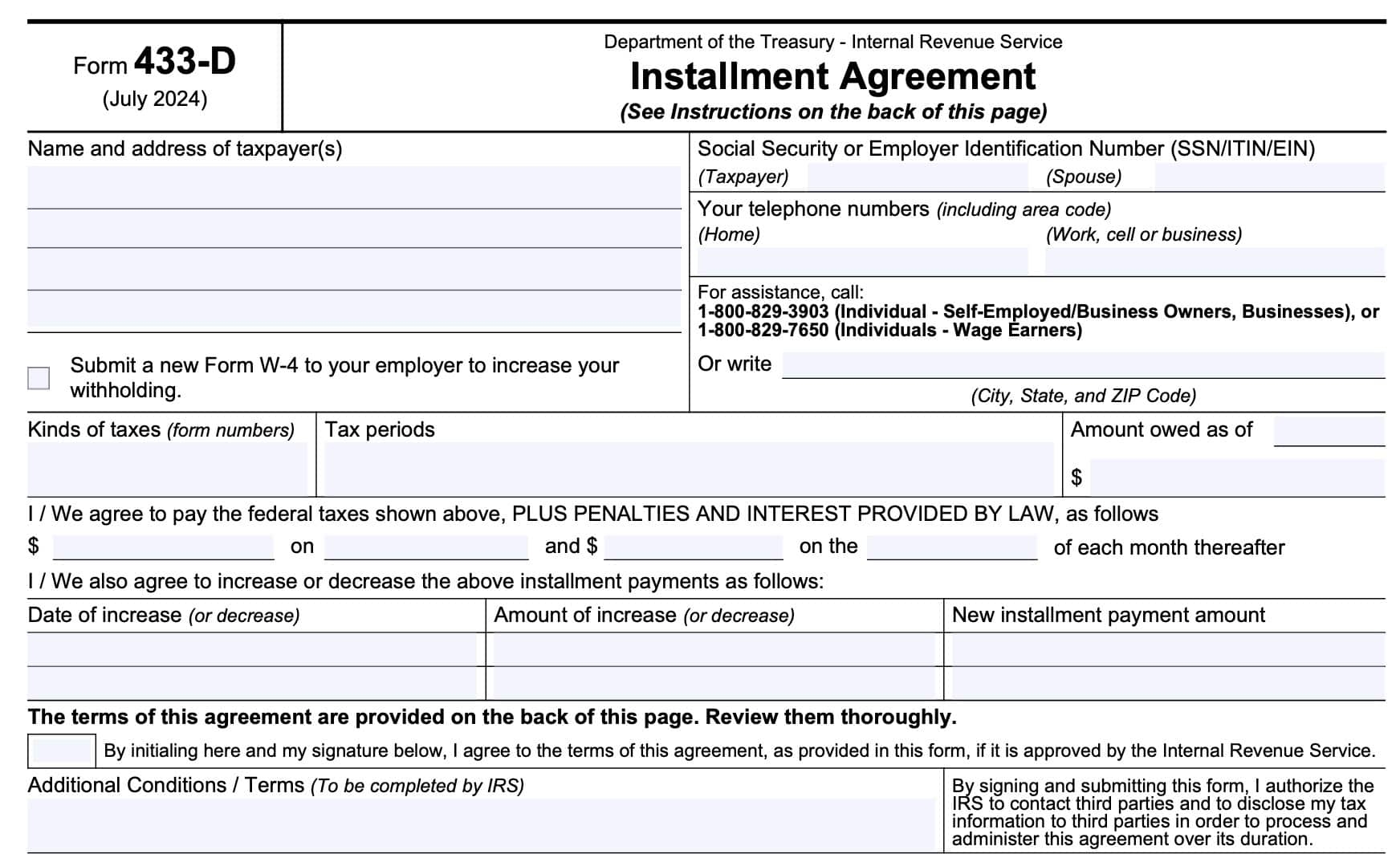 Irs 433 D Form Document