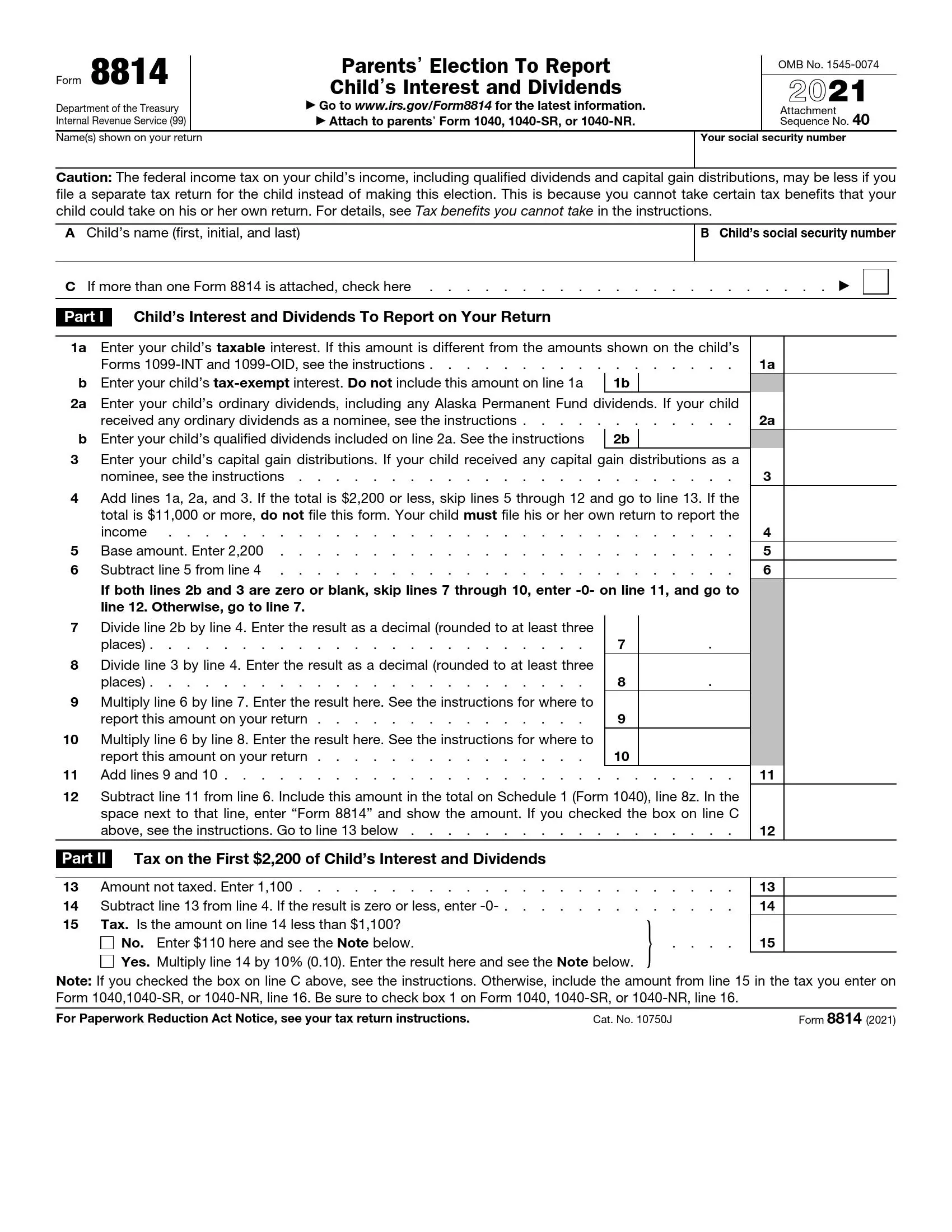 IRS Form 8814 Fill Out Printable PDF Forms Online