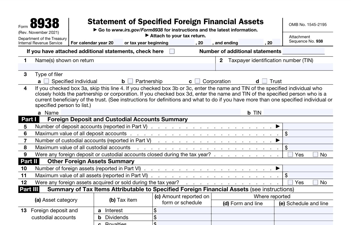 Example Of Form 8938 Filled Out