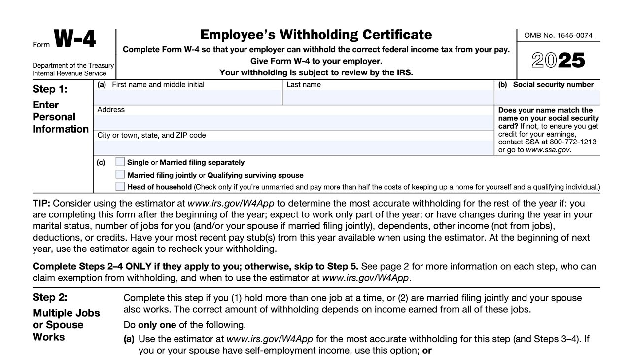 2025 W 4 Form Printable Pdf