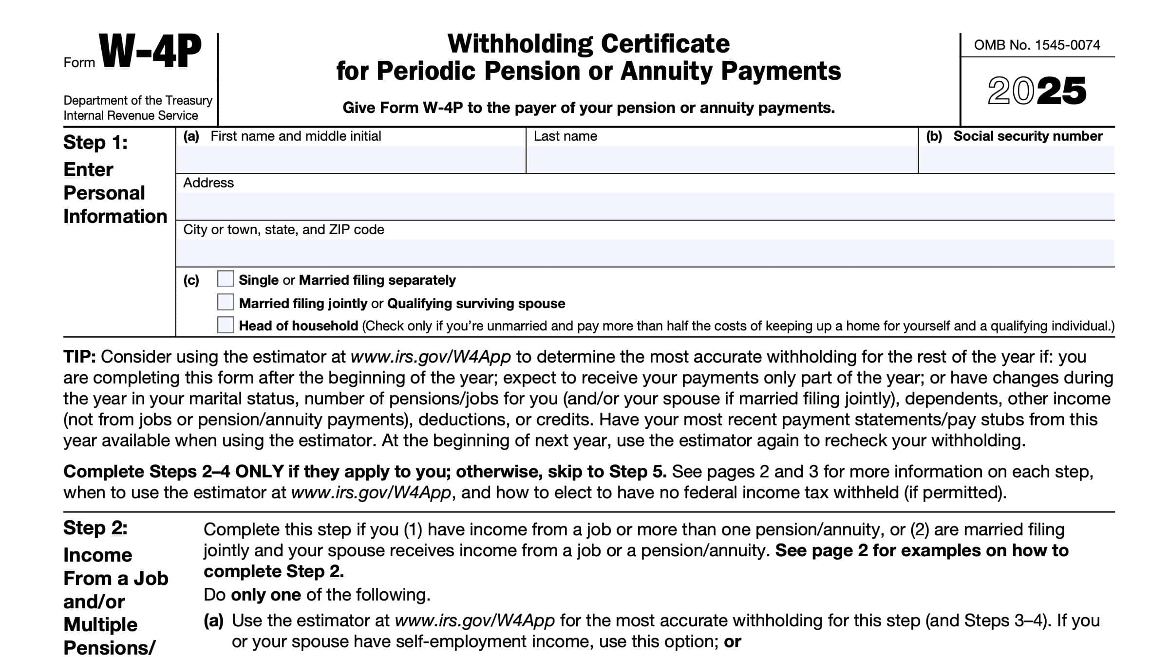 Irs Form W-4v Printable 2024