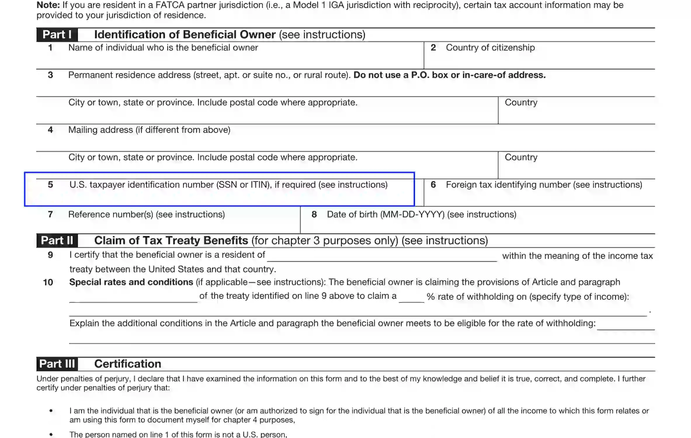 IRS Form W 8BEN Fill Out Printable PDF Forms Online