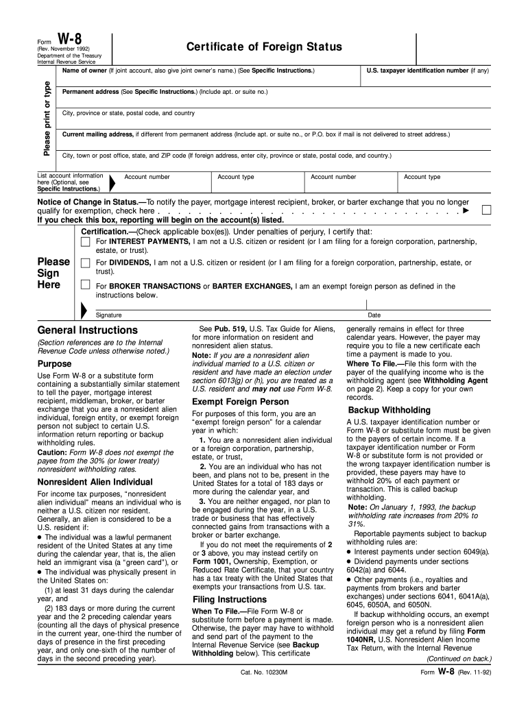 IRS W 8 Form Fill Online Printable Fillable Blank PdfFiller
