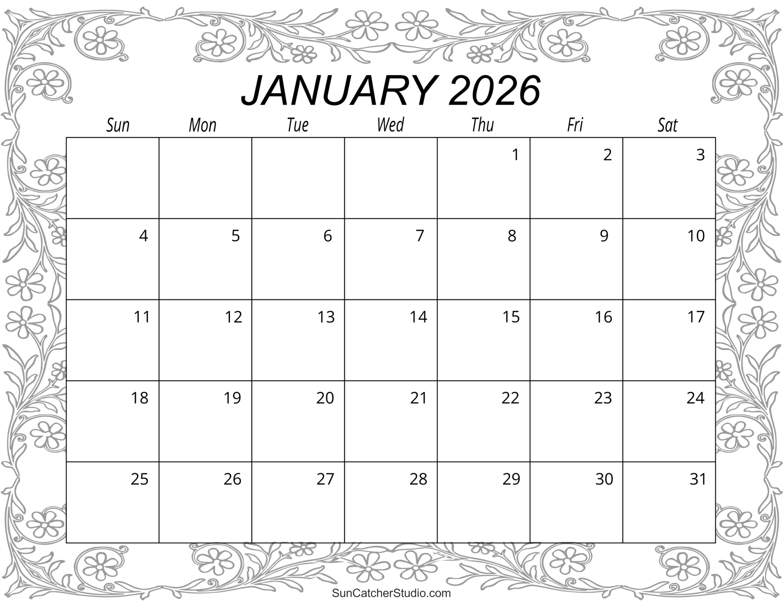 2026 Monthly Calendar Printable