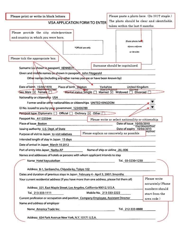 Japan VIsa Application Sample PDF Sports amp Recreation 