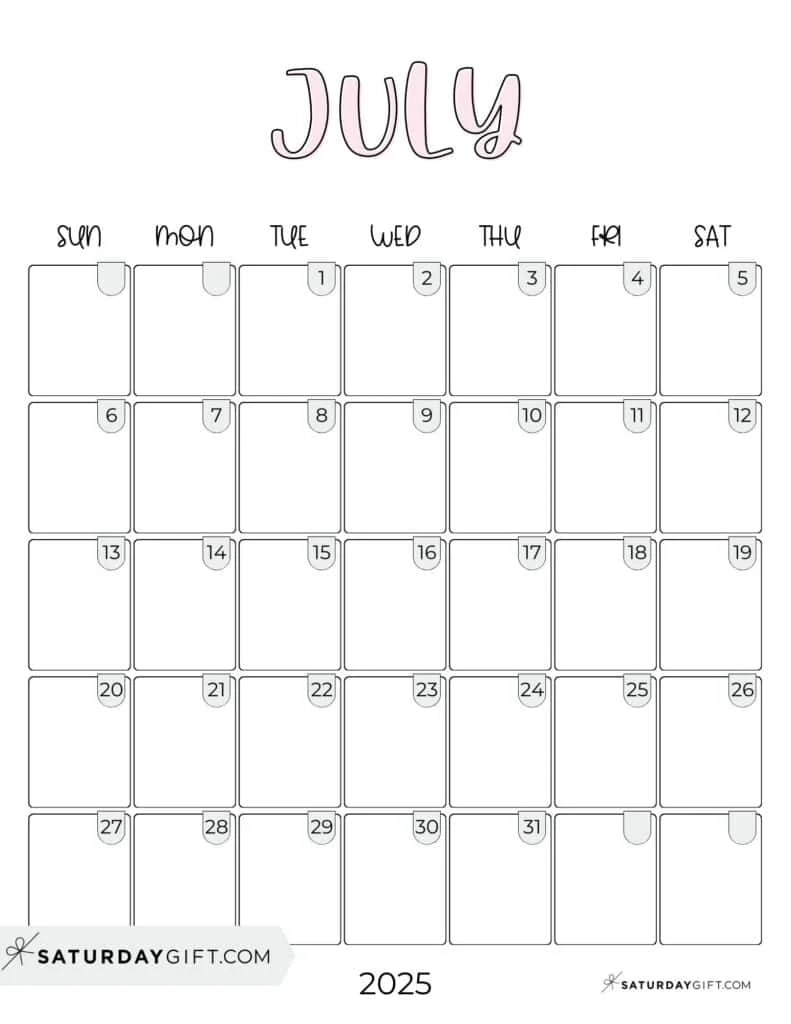 Free Printable July Calendar
