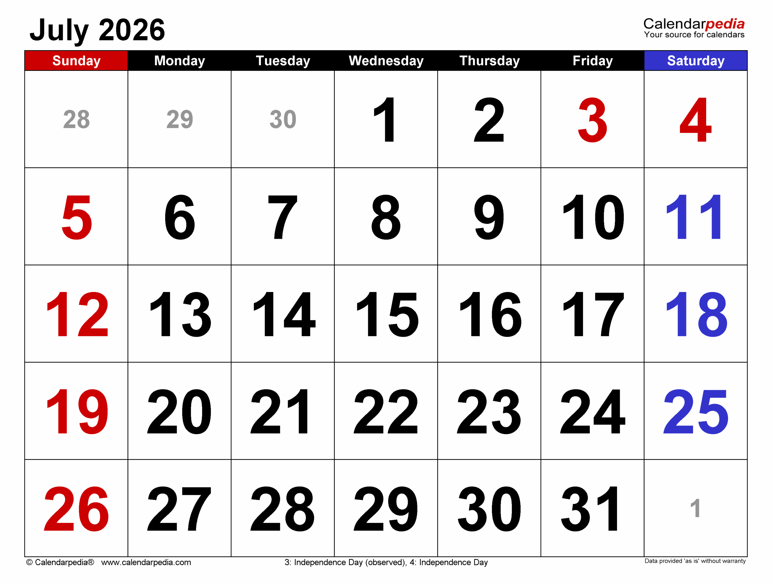 July 2026 Calendar Templates For PDF Excel And Word