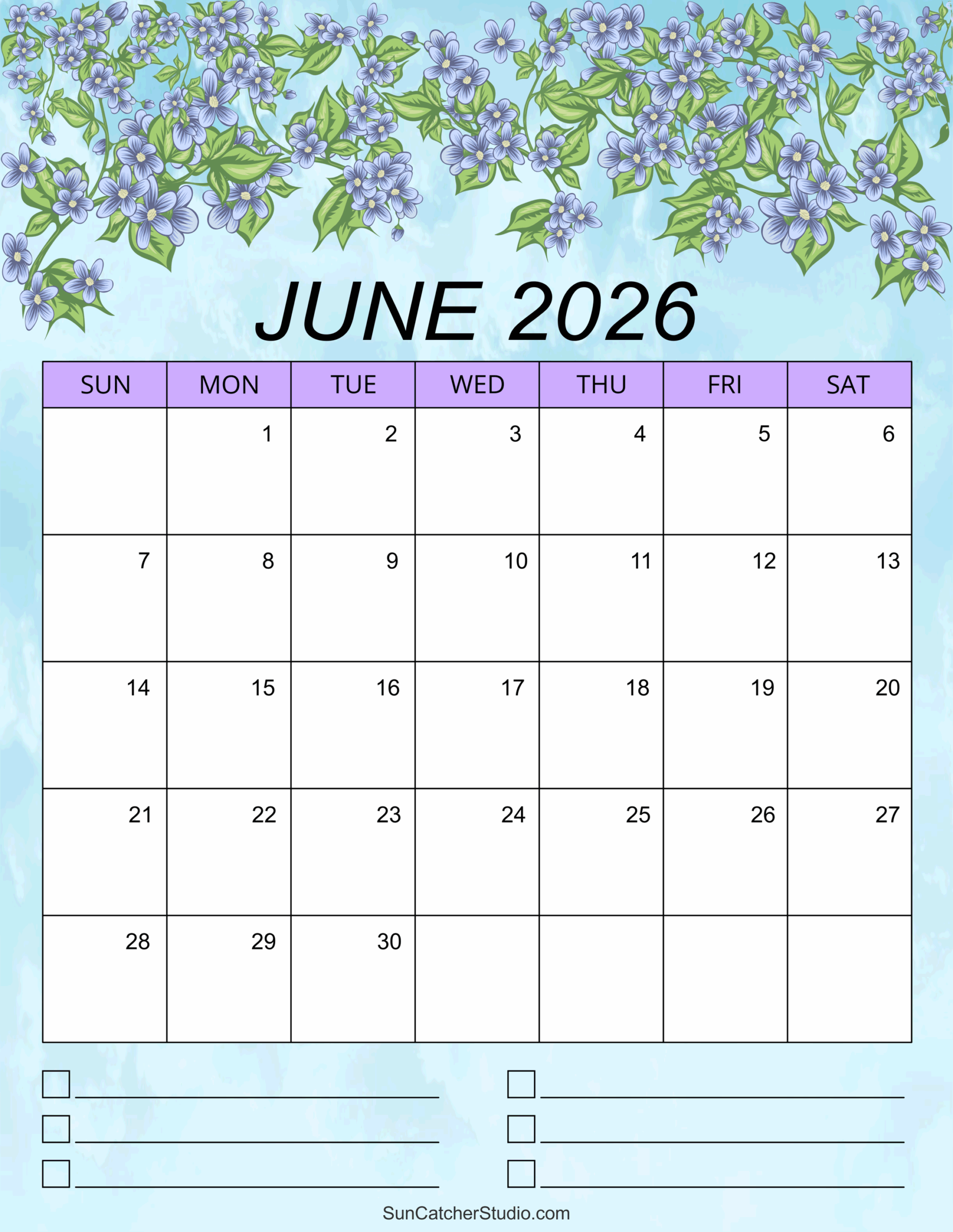Blank Calendar June 2026 Printable Monthly