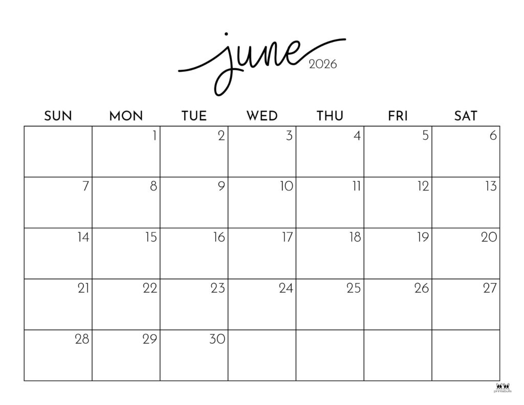 Printable Blank Calendar June 2026