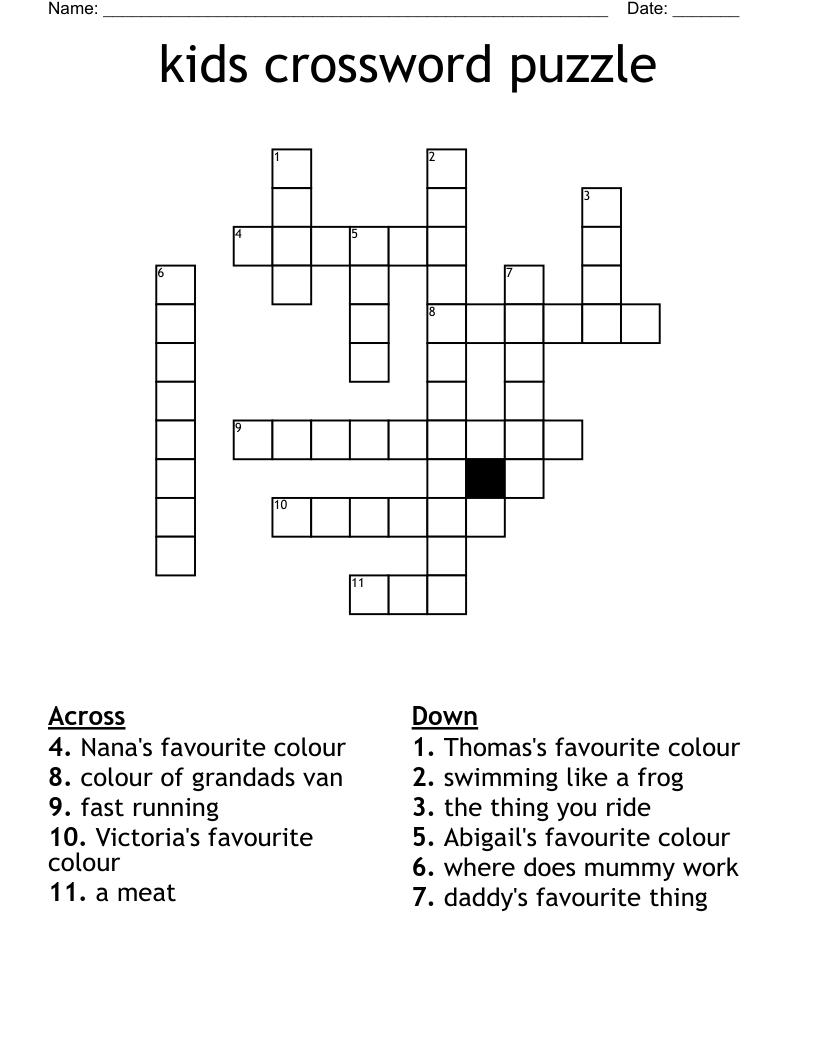 Children Crossword Puzzles Printable