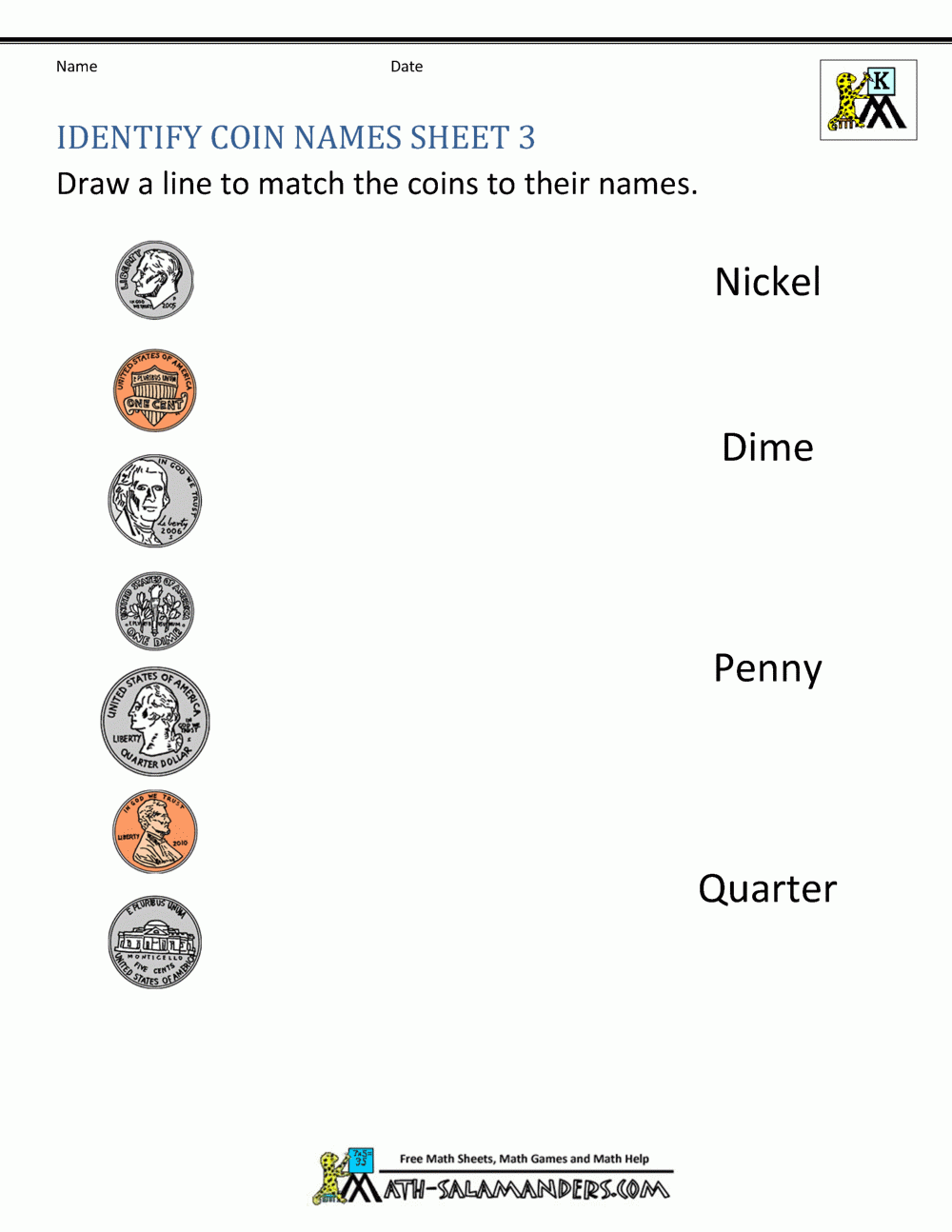 Printable Coin Identification Worksheets